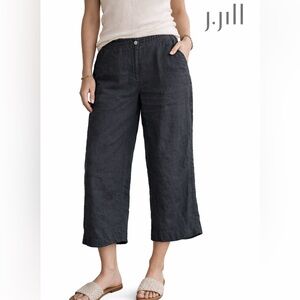 J.Jill Black 100% Linen Ankle Pants Size 10 High Rise 26” Inseam beach resort